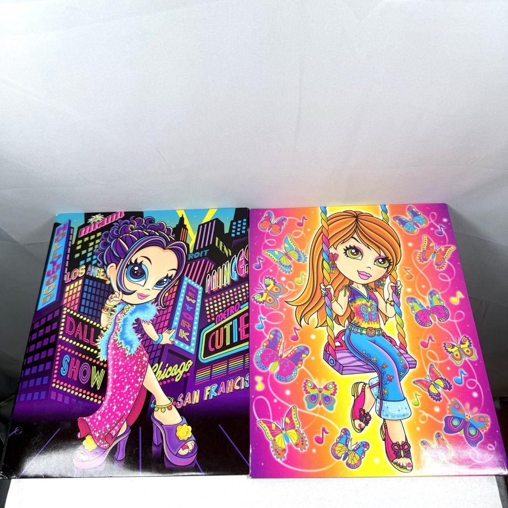 Lot 2 Rare Y2K Lisa Frank Glamour Girl & Sunshine Butterfly Girl 3 Ring Folder